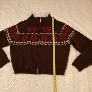Women’s Beautiful Soft Brown Bow Sweet Rain Zip Front Knit Jacket XL